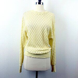 Vintage 70's Sweater Medium Pullover Long Sleeve Open Diamond Knit Academia Prep